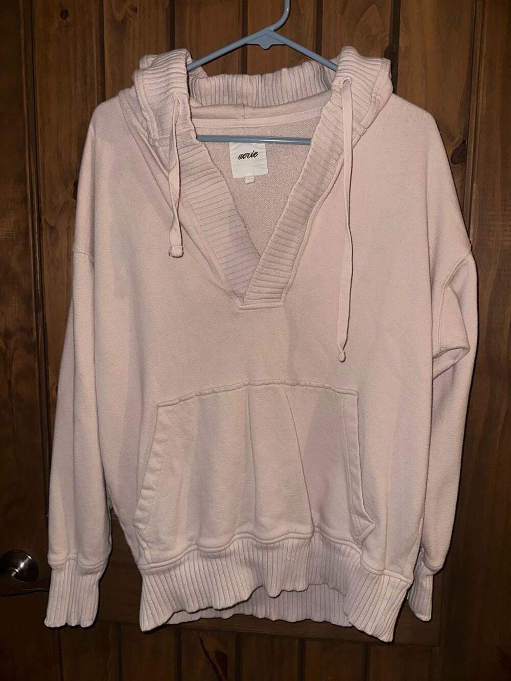 Aerie V-Neck Pullover Hoodie Sweatshirt Light Pink Size S